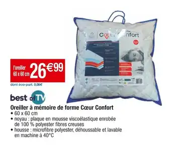Cora x Carrefour Best of tv oreiller à mémoire de forme cœur confort offre