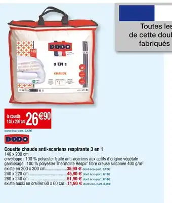 Cora x Carrefour Dodo couette chaude anti-acariens respirante 3 en 1 offre