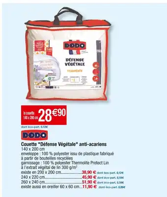 Cora x Carrefour Dodo couette défense végétale anti-acariens offre