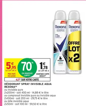 Intermarché Rexona déodorant spray invisible aqua offre
