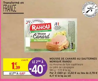 Intermarché Monique ranou mousse de canard au sauternes offre