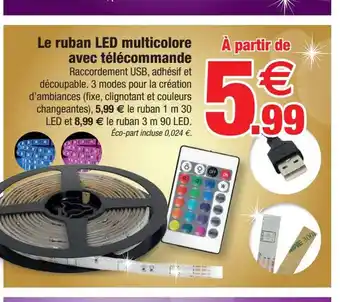 Bazarland Le ruban LED multicolore avec télécommande offre