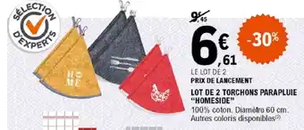 E.Leclerc LOT DE 2 TORCHONS PARAPLUIE "HOMESIDE" offre
