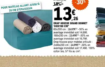 E.Leclerc DRAP HOUSSE GRAND BONNET 140X190 CM offre