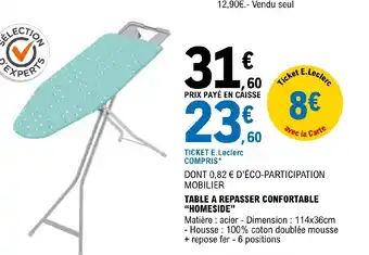 E.Leclerc TABLE A REPASSER CONFORTABLE "HOMESIDE" offre