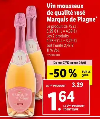 Lidl Marquis de plagne vin mousseux de qualité rosé offre
