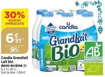 Maximarché Candia Grandlait Lait bio demi-écrémé (A) offre
