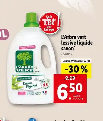 Lidl L'arbre vert lessive liquide savon offre
