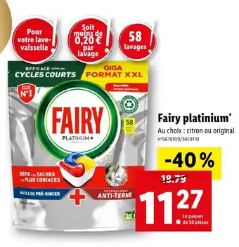 Lidl Fairy fairy platinium offre