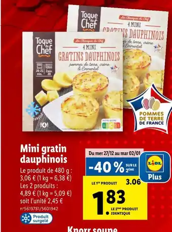 Lidl Toque du chef mini gratin dauphinois offre