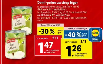 Lidl Freshona demi-poires au sirop léger offre