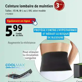 Lidl Cool max ceinture lombaire de maintien offre