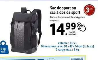 Lidl Crivit sac de sport ou sac à dos de sport offre