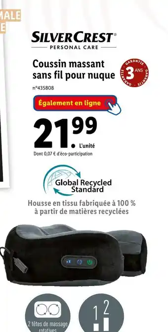 Lidl Silver crest coussin massant sans fil pour nuque offre