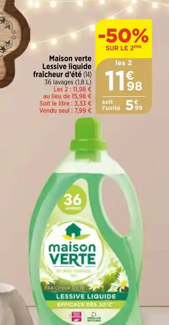 Maximarché Maison verte Lessive liquide fraîcheur d'été (14) offre