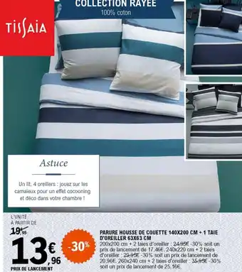 E.Leclerc PARURE HOUSSE DE COUETTE 140X200 CM + 1 TAIE D'OREILLER 63X63 CM offre