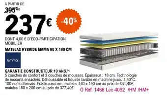 MATELAS HYBRIDE EMMA 90 X 190 CM