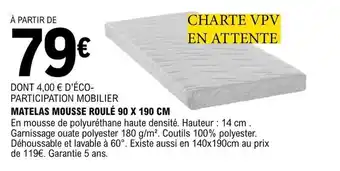 E.Leclerc MATELAS MOUSSE ROULÉ 90 X 190 CM offre