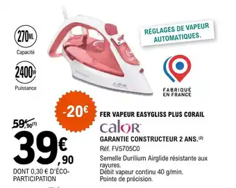 E.Leclerc FER VAPEUR EASYGLISS PLUS CORAIL offre