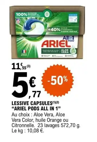 E.Leclerc LESSIVE CAPSULES(1)(²) "ARIEL PODS ALL IN 1" offre