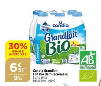 Bi1 Candia Grandlait Lait bio demi-écrémé (A) offre