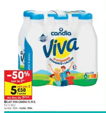 Leader Price A LAIT VIVA CANDIA 1% M.G. 6x1L offre