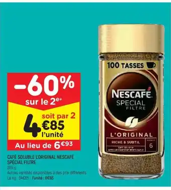Leader Price CAFÉ SOLUBLE L'ORIGINAL NESCAFÉ SPÉCIAL FILTRE offre