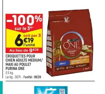 Leader Price CROQUETTES POUR CHIEN ADULTE MEDIUM/ MAXI AU POULET PURINA ONE offre