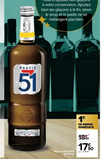 Carrefour Market Pastis de Marseille PASTIS 51 offre