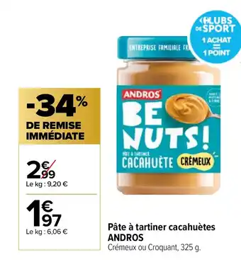 Carrefour Market Pâte à tartiner cacahuètes ANDROS offre