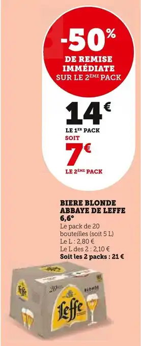 Super U BIERE BLONDE ABBAYE DE LEFFE 6,6⁰ offre