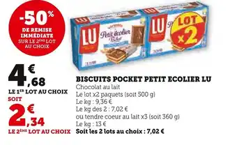 Super U BISCUITS POCKET PETIT ECOLIER LU offre