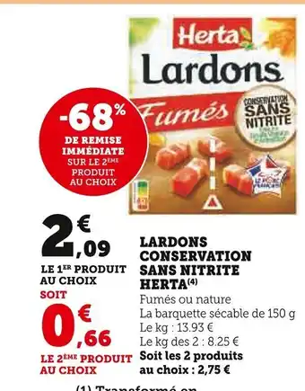 Super U LARDONS CONSERVATION SANS NITRITE HERTA (4) offre