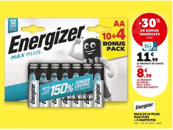 Super U PACK DE 10 PILES MAX PLUS +4 GRATUITES offre