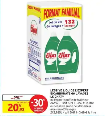 Intermarché Hyper LESSIVE LIQUIDE L'EXPERT BICARBONATE 66 LAVAGES LE CHAT(b) offre