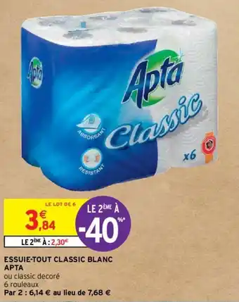 Intermarché Hyper ESSUIE-TOUT CLASSIC BLANC APTA offre