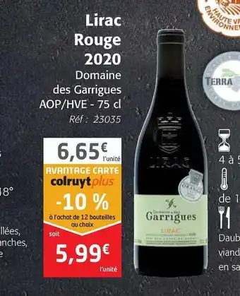 Colruyt Lirac Rouge 2020 offre