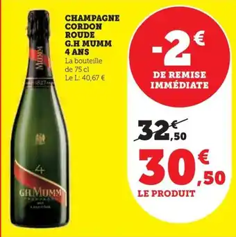 Hyper U CHAMPAGNE CORDON ROUDE G.H MUMM 4 ANS offre