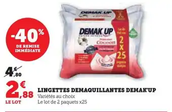 Hyper U LINGETTES DEMAQUILLANTES DEMAK'UP offre