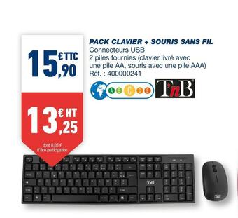 Bureau Vallée Tnb pack clavier + souris sans fil offre