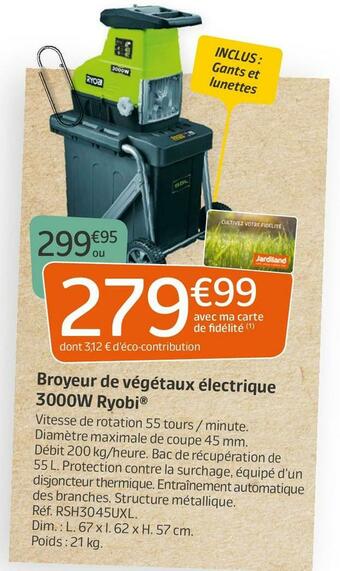 Jardiland Broyeur de végétaux électrique 3000w ryobi® offre