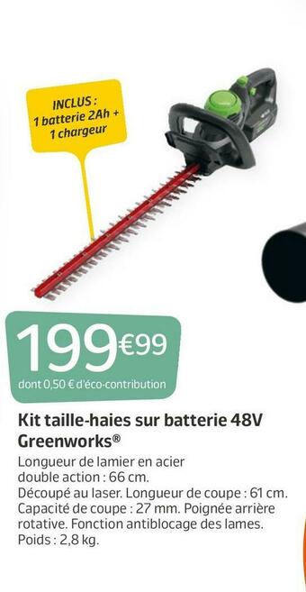 Jardiland Kit taille-haies sur batterie 48v greenworks® offre