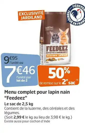 Jardiland Feedeez menu complet pour lapin nain “feedeez” offre