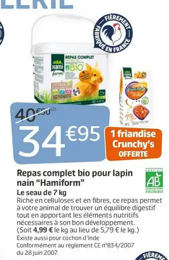 Repas complet bio pour lapin nain “hamiform”