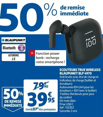 Auchan Blaupunkt ecouteurs true wireless blp 4970 offre