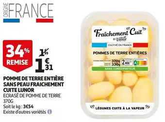 Auchan Lunor pomme de terre entière sans peau fraichement cuite offre