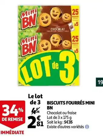 Auchan Mini bn biscuits fourrés offre