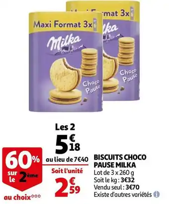 Auchan Milka biscuits choco pause offre