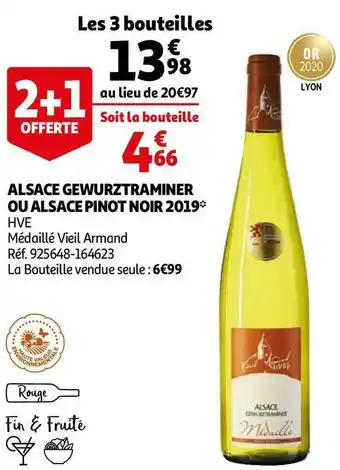 Auchan Médaillé vieil armand alsace gewurztraminer ou alsace pinot noir 2019 offre