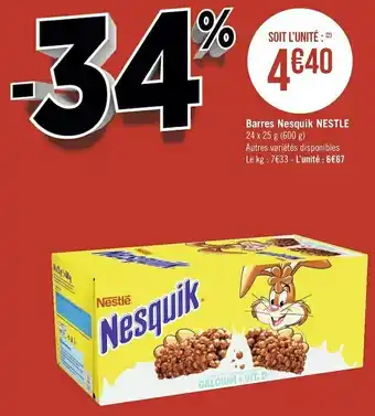 Géant Casino Nestle barres nesquik offre
